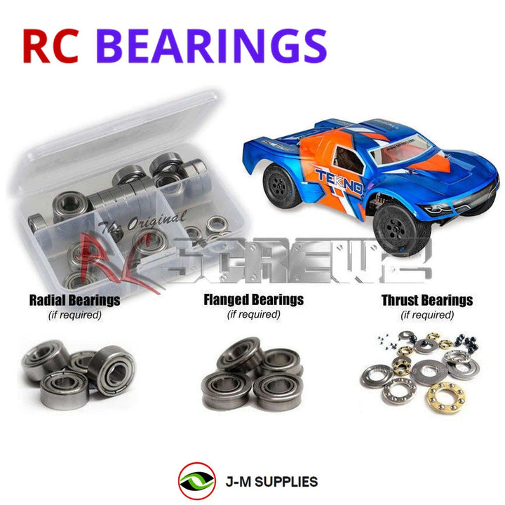 Representative image of an RCScrewZ metal-shielded bearing kit for Tekno SCT410SL 1/10 Electric 4WD SCT (TKR7000); exact bearing sizes and quantities vary by RC model.