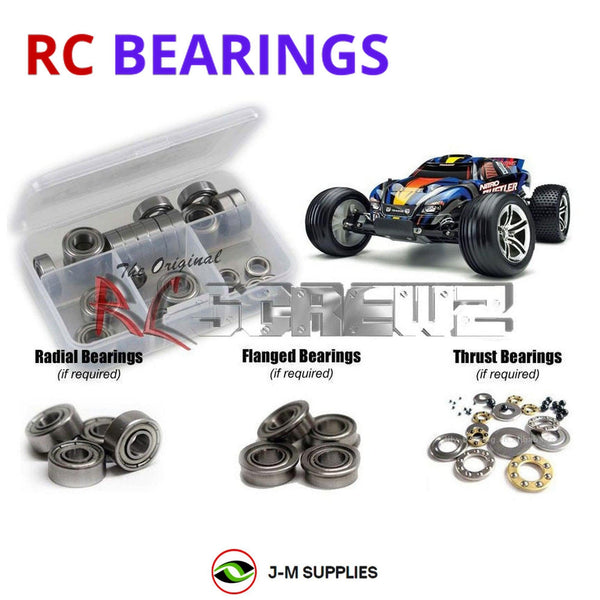 Representative image of an RCScrewZ metal-shielded bearing kit for Traxxas Nitro Rustler 2.5 1/10 Nitro 2WD Truck (44096-3); exact bearing sizes and quantities vary by RC model.