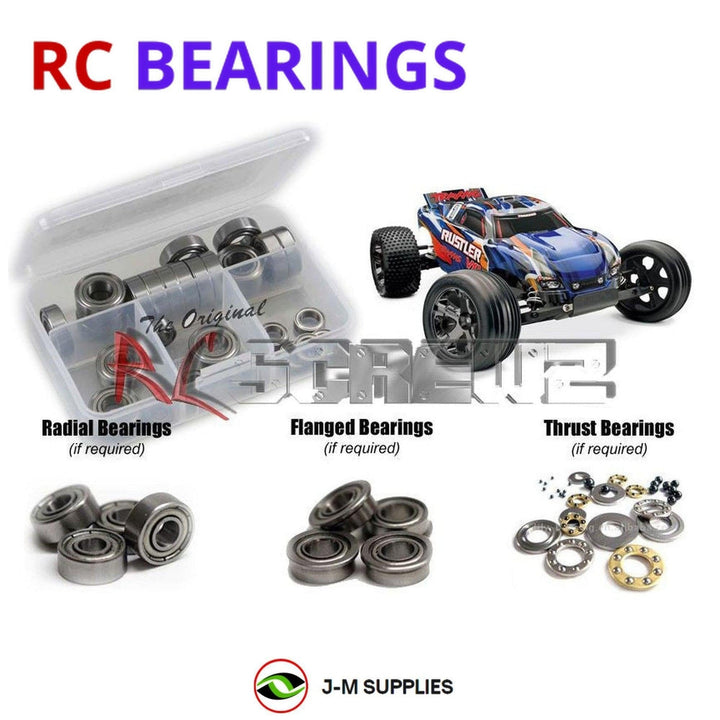 Representative image of an RCScrewZ metal-shielded bearing kit for Traxxas Rustler VXL RTR 1/10 Electric 2WD Stadium Truck (3707); exact bearing sizes and quantities vary by RC model.