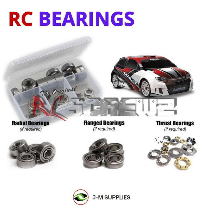 Representative image of an RCScrewZ metal-shielded bearing kit for Traxxas LaTrax Rally 1/18 Electric 4WD Rally Car (75054-5); exact bearing sizes and quantities vary by RC model.