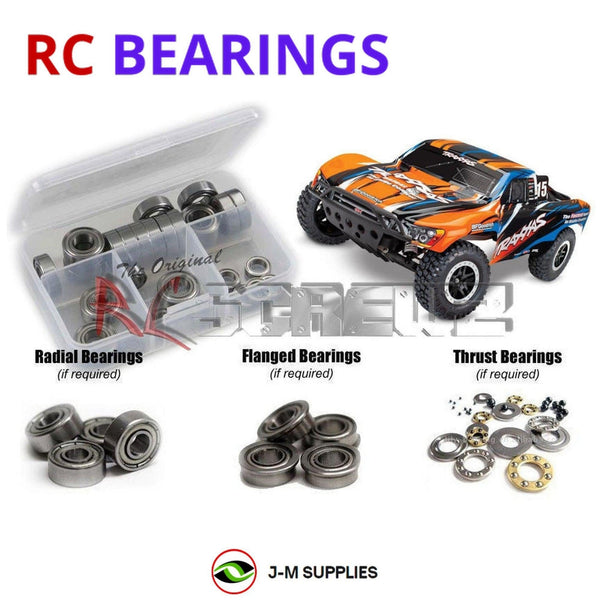 Representative image of an RCScrewZ metal-shielded bearing kit for Traxxas Slash XL-5 USB-C 1/10 2WD SCT (58034-8); exact bearing sizes and quantities vary by RC model.