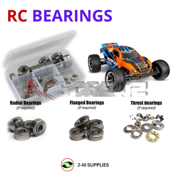 Representative image of an RCScrewZ metal-shielded bearing kit for Traxxas Rustler XL-5 HD 1/10 2WD Stadium Truck (37254-8); exact bearing sizes and quantities vary by RC model.