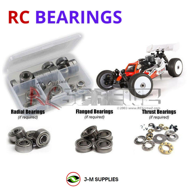 Representative image of an RCScrewZ metal-shielded bearing kit for WIRC Racing SBX1 1/8 4WD Nitro; exact bearing sizes and quantities vary by RC model.