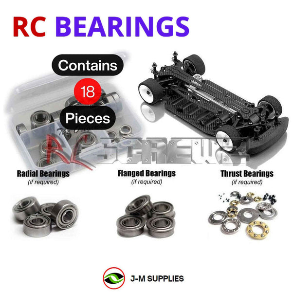 Representative image of an RCScrewZ metal-shielded bearing kit for Team XRAY M18 Pro (#380002); exact bearing sizes and quantities vary by RC model.