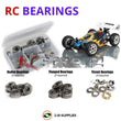 Representative image of an RCScrewZ metal-shielded bearing kit for XRAY XB8 EC 1/8th #350002; exact bearing sizes and quantities vary by RC model.