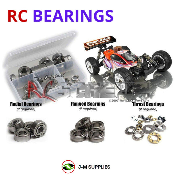 Representative image of an RCScrewZ metal-shielded bearing kit for XRAY XB808 1/8th #350003; exact bearing sizes and quantities vary by RC model.