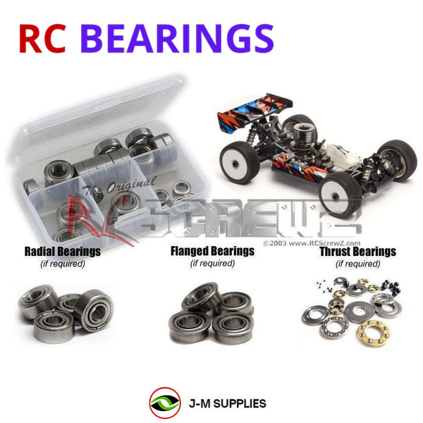 Representative image of an RCScrewZ metal-shielded bearing kit for XRAY XB8 TQ 1/8th #350001; exact bearing sizes and quantities vary by RC model.