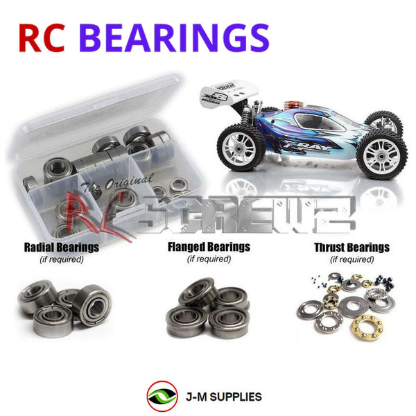 Representative image of an RCScrewZ metal-shielded bearing kit for Team XRAY XT8 2017 #350203; exact bearing sizes and quantities vary by RC model.