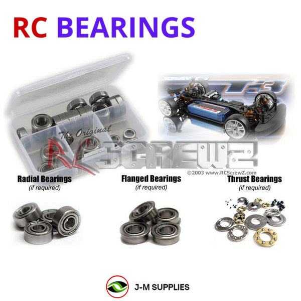 Representative image of an RCScrewZ metal-shielded bearing kit for XRAY T3 1/10th #300016; exact bearing sizes and quantities vary by RC model.
