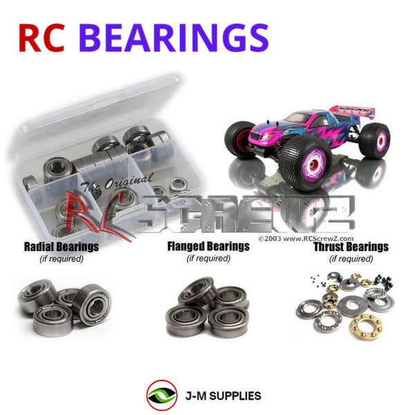 Representative image of an RCScrewZ metal-shielded bearing kit for XRAY XT8e 1/8th Truggy #350300; exact bearing sizes and quantities vary by RC model.