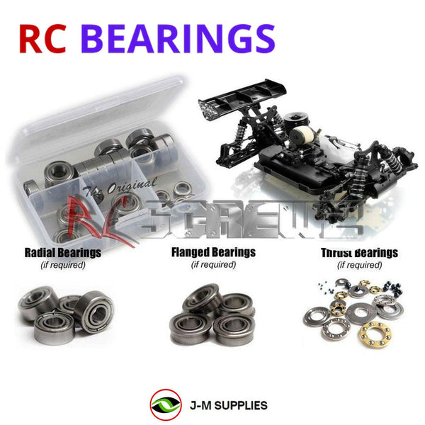 Representative image of an RCScrewZ metal-shielded bearing kit for XRAY XB9 Nitro 2013 #350008; exact bearing sizes and quantities vary by RC model.
