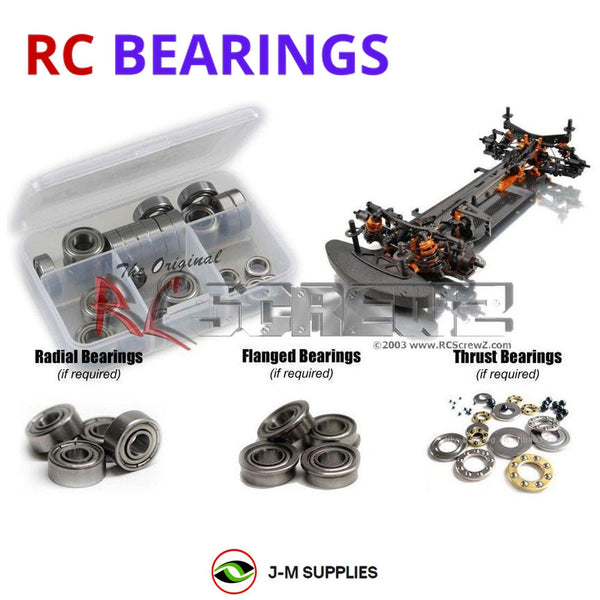 Representative image of an RCScrewZ metal-shielded bearing kit for XRAY T4 2014 #300020; exact bearing sizes and quantities vary by RC model.