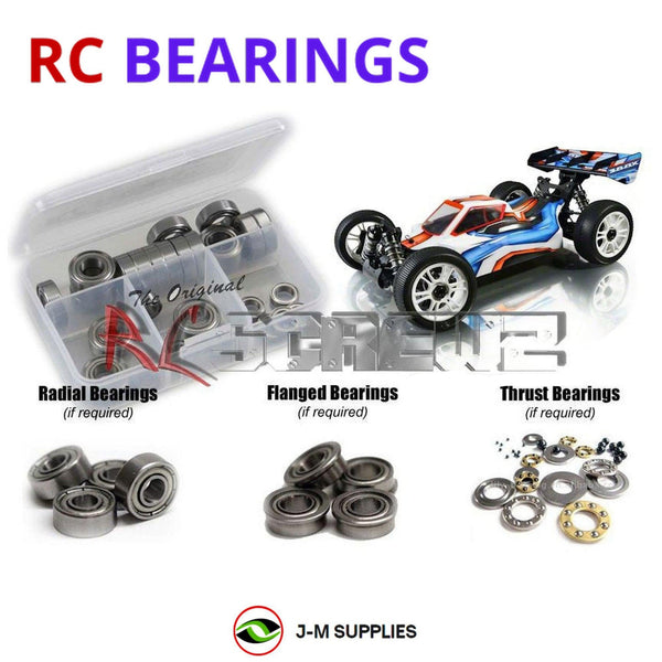 Representative image of an RCScrewZ metal-shielded bearing kit for Team XRAY XB8e 1/8 Buggy #350152; exact bearing sizes and quantities vary by RC model.