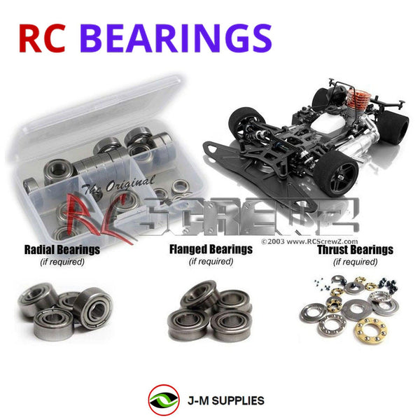 Representative image of an RCScrewZ metal-shielded bearing kit for XRAY RX8 2012 #340001; exact bearing sizes and quantities vary by RC model.