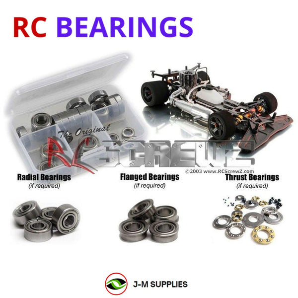 Representative image of an RCScrewZ metal-shielded bearing kit for XRAY RX8 2014 #340003; exact bearing sizes and quantities vary by RC model.