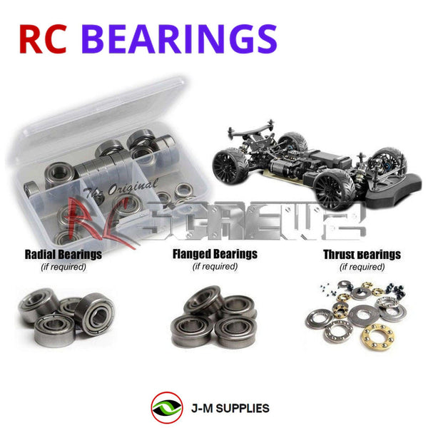 Representative image of an RCScrewZ metal-shielded bearing kit for Team XRAY GTXE.3 1/8th (#350602); exact bearing sizes and quantities vary by RC model.