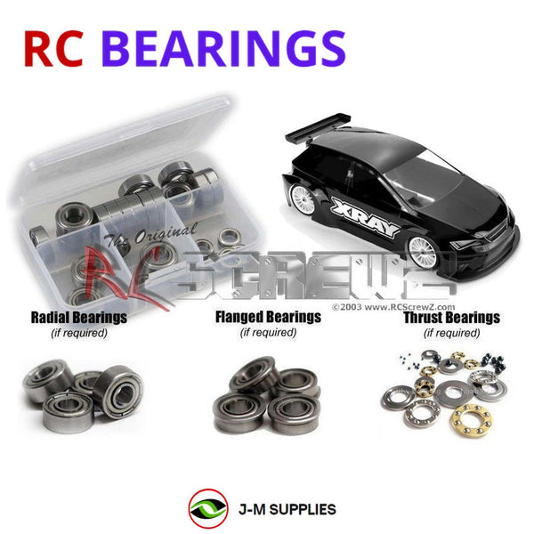 Representative image of an RCScrewZ metal-shielded bearing kit for XRAY T4F 1/10th #300200; exact bearing sizes and quantities vary by RC model.