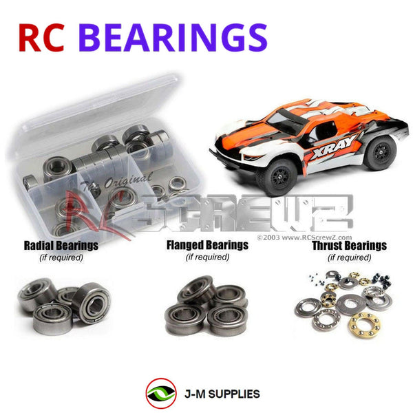 Representative image of an RCScrewZ metal-shielded bearing kit for XRAY SCX 2023 2WD #320301; exact bearing sizes and quantities vary by RC model.