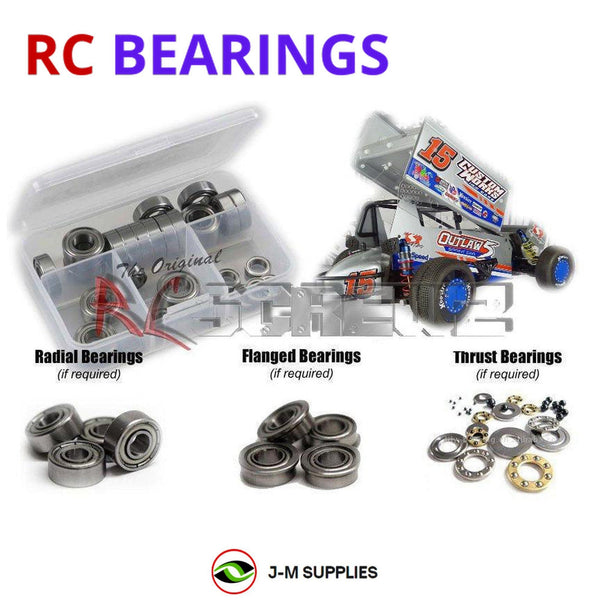Representative image of an RCScrewZ metal-shielded bearing kit for Custom Works Outlaw 5 (#0726) RC Car Model; exact bearing sizes and quantities vary by RC model.