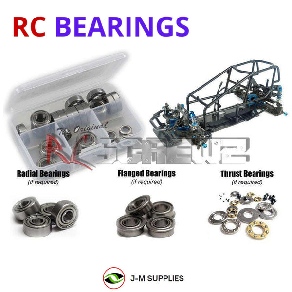 Representative image of an RCScrewZ metal-shielded bearing kit for Custom Works Enforcer 8 Direct Drive 1/10 Dirt Oval (#0971); exact bearing sizes and quantities vary by RC model.