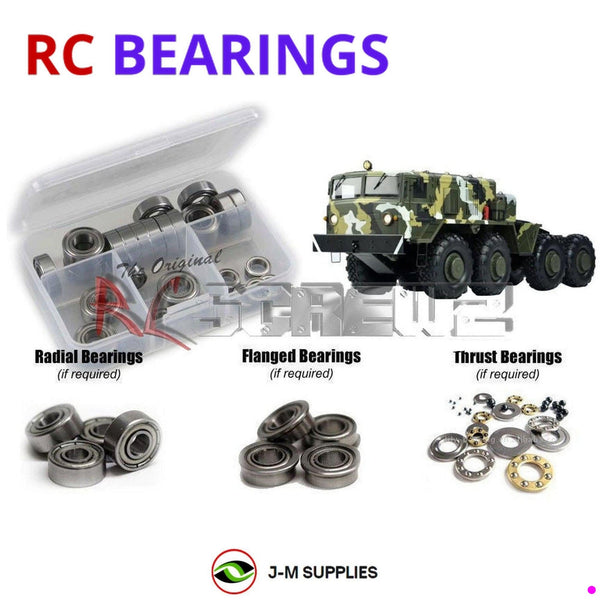 Representative image of an RCScrewZ metal-shielded bearing kit for Cross RC BC-8 Mammoth 1/12 Elec 8x8 Military Truck CZRBC8; exact bearing sizes and quantities vary by RC model.