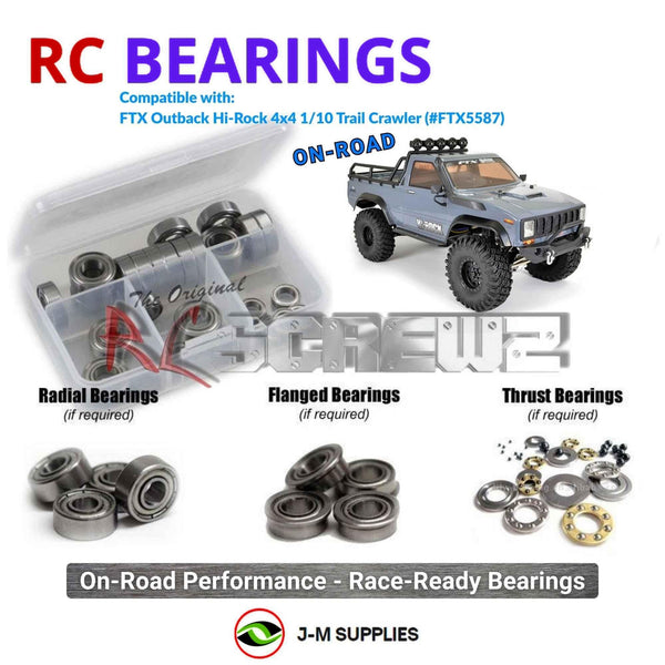 Representative image of an RCScrewZ metal-shielded bearing kit for FTX Outback Hi-Rock 4x4 1/10 Trail Crawler (#FTX5587); exact bearing sizes and quantities vary by RC model.