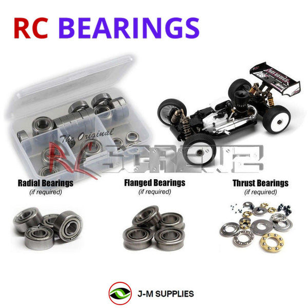 Representative image of an RCScrewZ metal-shielded bearing kit for Hot Bodies HB Racing D8 / Hara Edition 1/8 Buggy (HBS68175); exact bearing sizes and quantities vary by RC model.