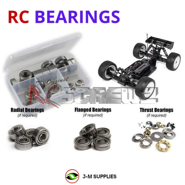 Representative image of an RCScrewZ metal-shielded bearing kit for HB Racing E8T Evo3 1/8th #HB204576; exact bearing sizes and quantities vary by RC model.
