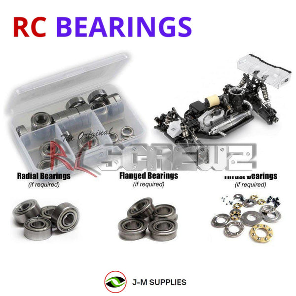 Representative image of an RCScrewZ metal-shielded bearing kit for Hot Bodies / HB Racing D815 1/8 Nitro Buggy (#114615); exact bearing sizes and quantities vary by RC model.