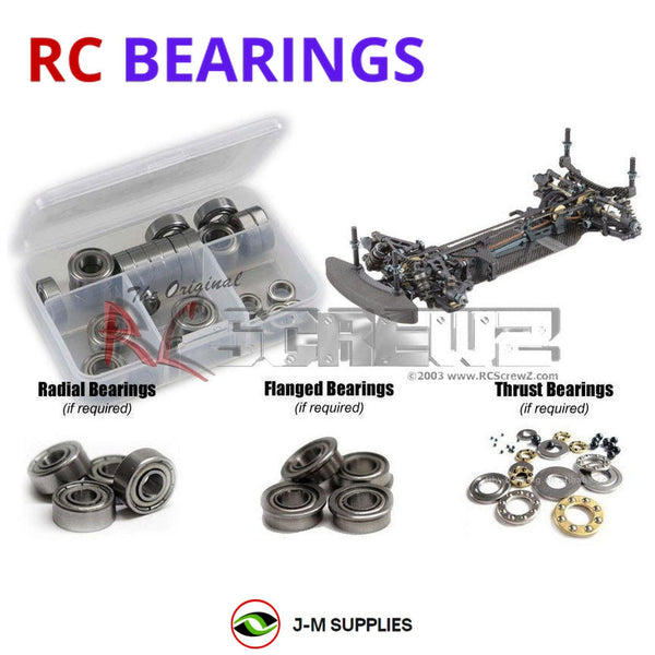 Representative image of an RCScrewZ metal-shielded bearing kit for Mugen Seiki MTC1 EP 1/10th #A2001; exact bearing sizes and quantities vary by RC model.