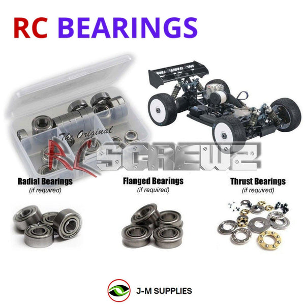 Representative image of an RCScrewZ metal-shielded bearing kit for Mugen Seiki MBX8 Nitro 1/8 (#E2021); exact bearing sizes and quantities vary by RC model.