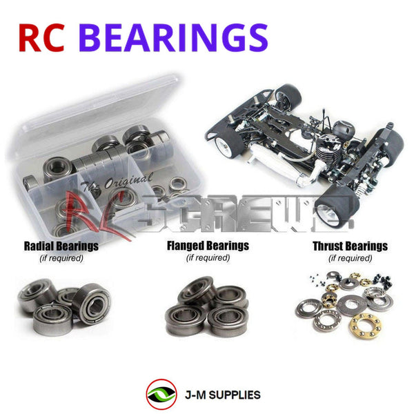 Representative image of an RCScrewZ metal-shielded bearing kit for Mugen Seiki MRX6x 1/8th 4WD Nitro Car (#H2008); exact bearing sizes and quantities vary by RC model.