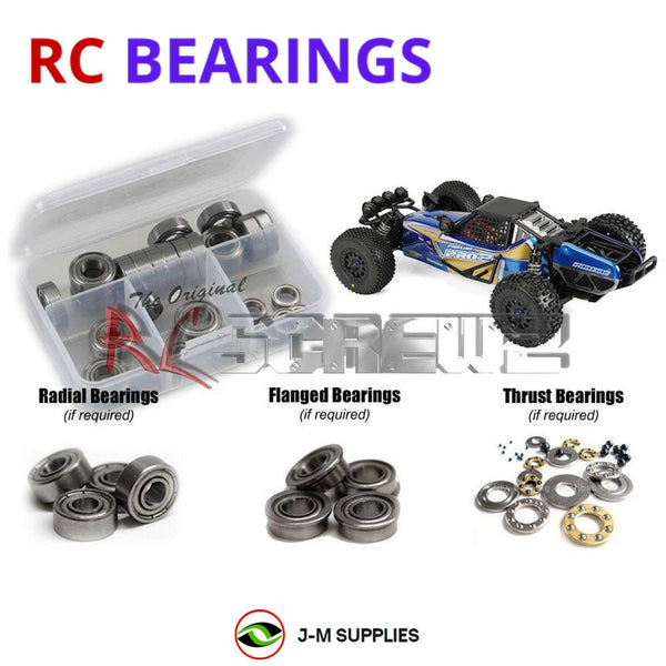 Representative image of an RCScrewZ metal-shielded bearing kit for ProLine PRO-2 SC Buggy 2WD 1/10 (#400201); exact bearing sizes and quantities vary by RC model.