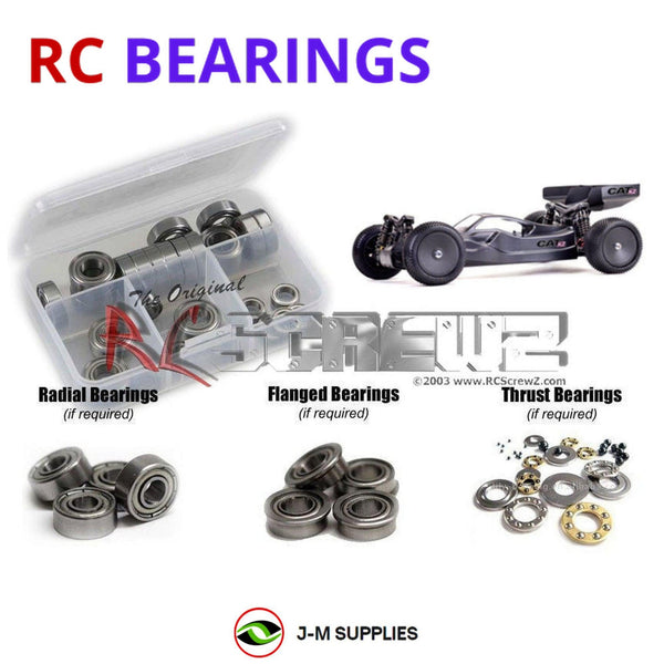 Representative image of an RCScrewZ metal-shielded bearing kit for Schumacher Cat K2 4wd #K159; exact bearing sizes and quantities vary by RC model.
