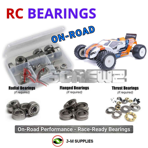 Representative image of an RCScrewZ metal-shielded bearing kit for Schumacher Storm ST2 1/10 Electric 2WD Stadium Truck(#K200); exact bearing sizes and quantities vary by RC model.