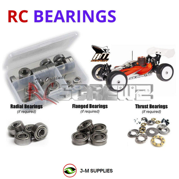 Representative image of an RCScrewZ metal-shielded bearing kit for Serpent 811 Cobra 1/8 Buggy #600327; exact bearing sizes and quantities vary by RC model.