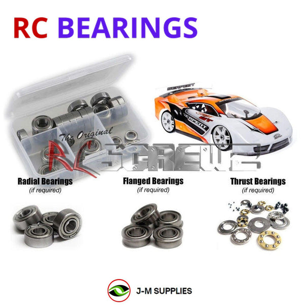 Representative image of an RCScrewZ metal-shielded bearing kit for Serpent Cobra GT 1/8 Nitro #600040; exact bearing sizes and quantities vary by RC model.