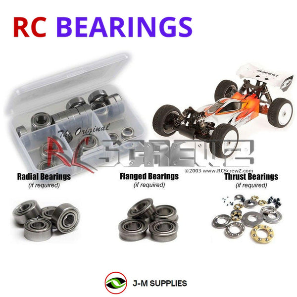 Representative image of an RCScrewZ metal-shielded bearing kit for Serpent Cobra-E 2.1 Buggy SER600016; exact bearing sizes and quantities vary by RC model.