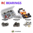 Representative image of an RCScrewZ metal-shielded bearing kit for Serpent F110 SF2 1/10 (#SER410061); exact bearing sizes and quantities vary by RC model.