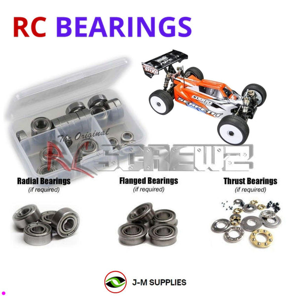 Representative image of an RCScrewZ metal-shielded bearing kit for Serpent SRX8-E Pro 1/8 4WD Electric Car (#600021); exact bearing sizes and quantities vary by RC model.