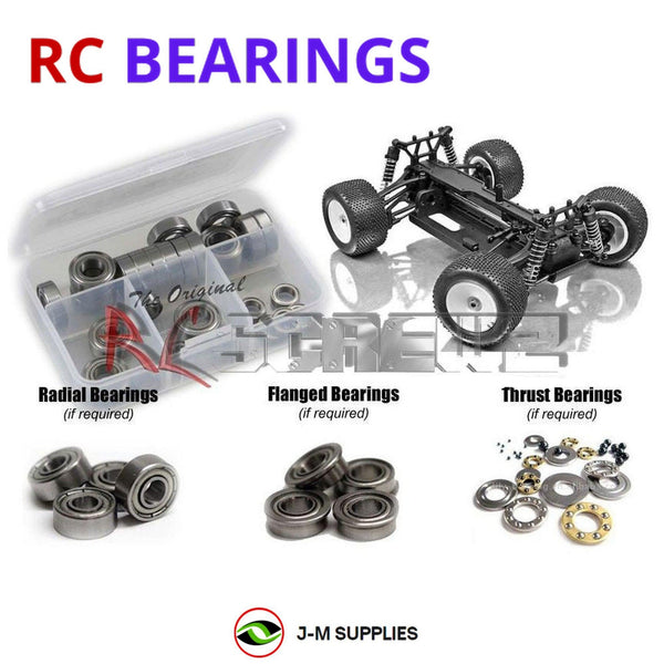 Representative image of an RCScrewZ metal-shielded bearing kit for Team XRAY M18T / Pro / M18MT #380500 / #380600; exact bearing sizes and quantities vary by RC model.