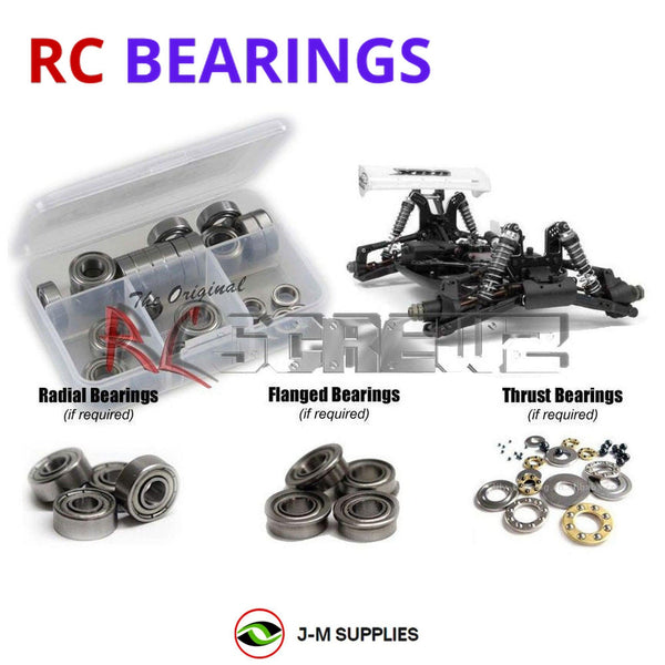 Representative image of an RCScrewZ metal-shielded bearing kit for Team XRAY NT18 1/18 Nitro Touring Car (#380200); exact bearing sizes and quantities vary by RC model.