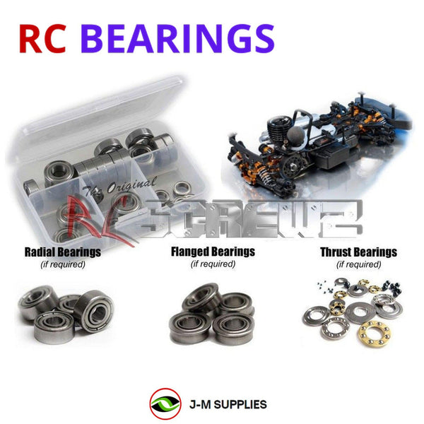 Representative image of an RCScrewZ metal-shielded bearing kit for Team XRAY M18-T Pro 1/18 4WD Micro Truck (#380501); exact bearing sizes and quantities vary by RC model.
