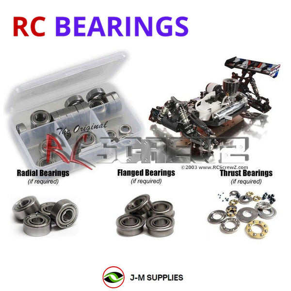 Representative image of an RCScrewZ metal-shielded bearing kit for XRAY XB8 2015 1/8th Buggy #350010; exact bearing sizes and quantities vary by RC model.