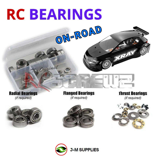 Representative image of an RCScrewZ metal-shielded bearing kit for XRAY T4F 1/10th FWD Electric Touring Car (#300200); exact bearing sizes and quantities vary by RC model.