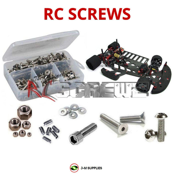 Representative image of an RCScrewZ stainless steel metric conversion screw kit for CRC BattleAxe 2.0 1/10th Metric; exact kit contents vary by RC model.