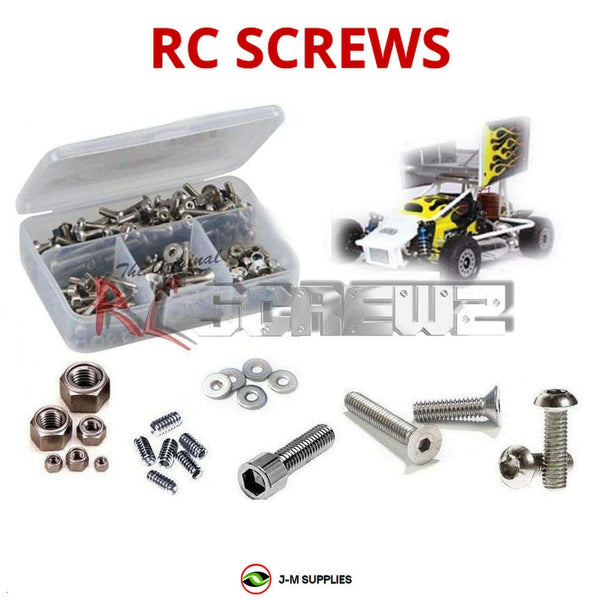 Representative image of an RCScrewZ stainless steel metric conversion screw kit for Custom Works Enforcer GSX Nitro 1/10 2WD Sprint Car; exact kit contents vary by RC model.