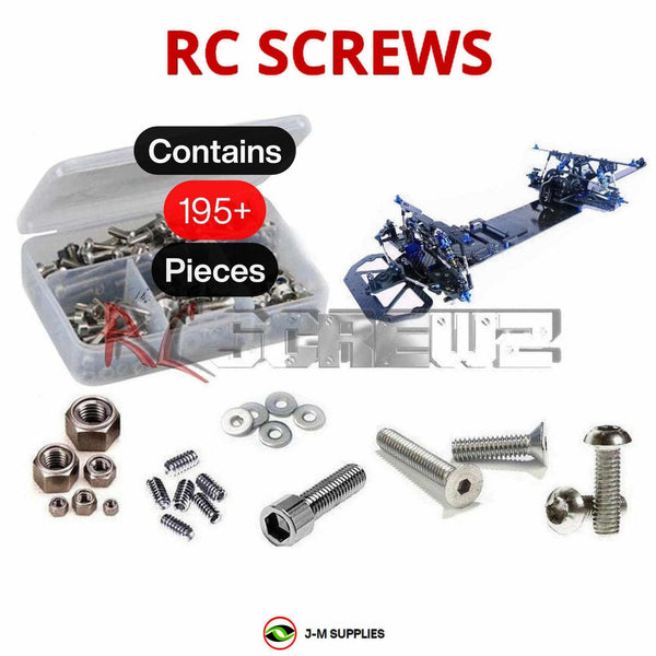 Representative image of an RCScrewZ stainless steel metric conversion screw kit for Custom Works Patriot Dragcar 0850; exact kit contents vary by RC model.