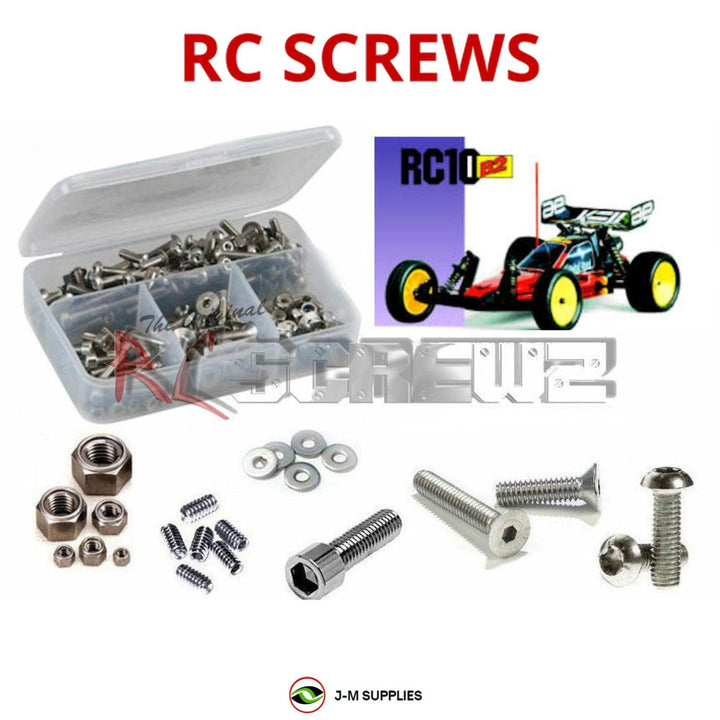 Representative image of an RCScrewZ stainless steel metric conversion screw kit for Team Associated RC10B2 B2 1/10 Electric Buggy (9000, 9011); exact kit contents vary by RC model.