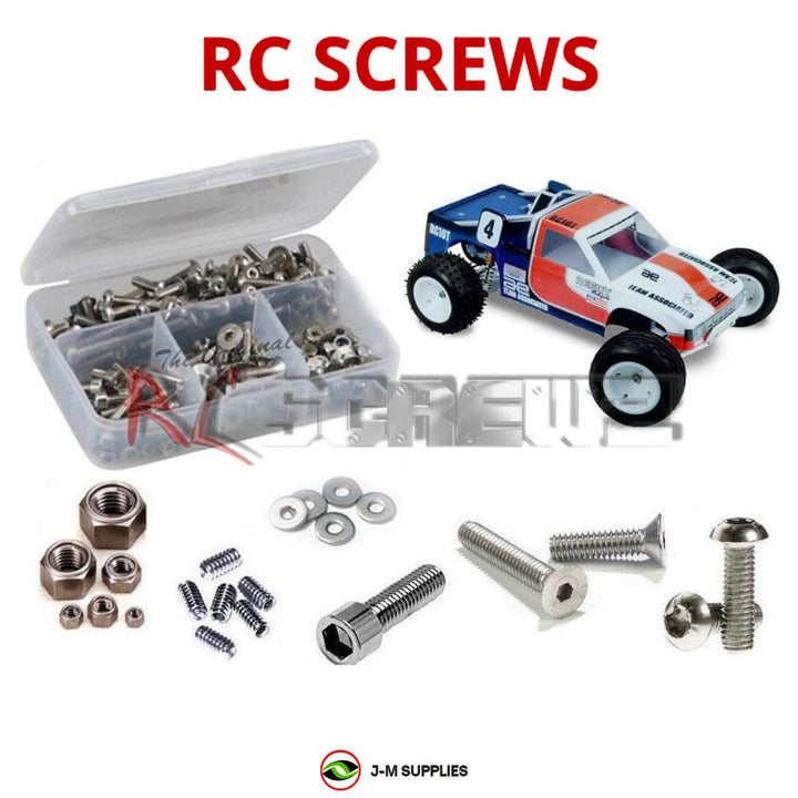 Representative image of an RCScrewZ stainless steel metric conversion screw kit for Team Associated RC10T 1/10 2WD Truck (7001, 7035, 7002); exact kit contents vary by RC model.